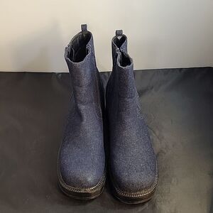 MELLY ROUND DENIM TOE ZIPPER CLOSURE PLASFORM BLOCK HEEL WOMEN"S ANKLE BOOT